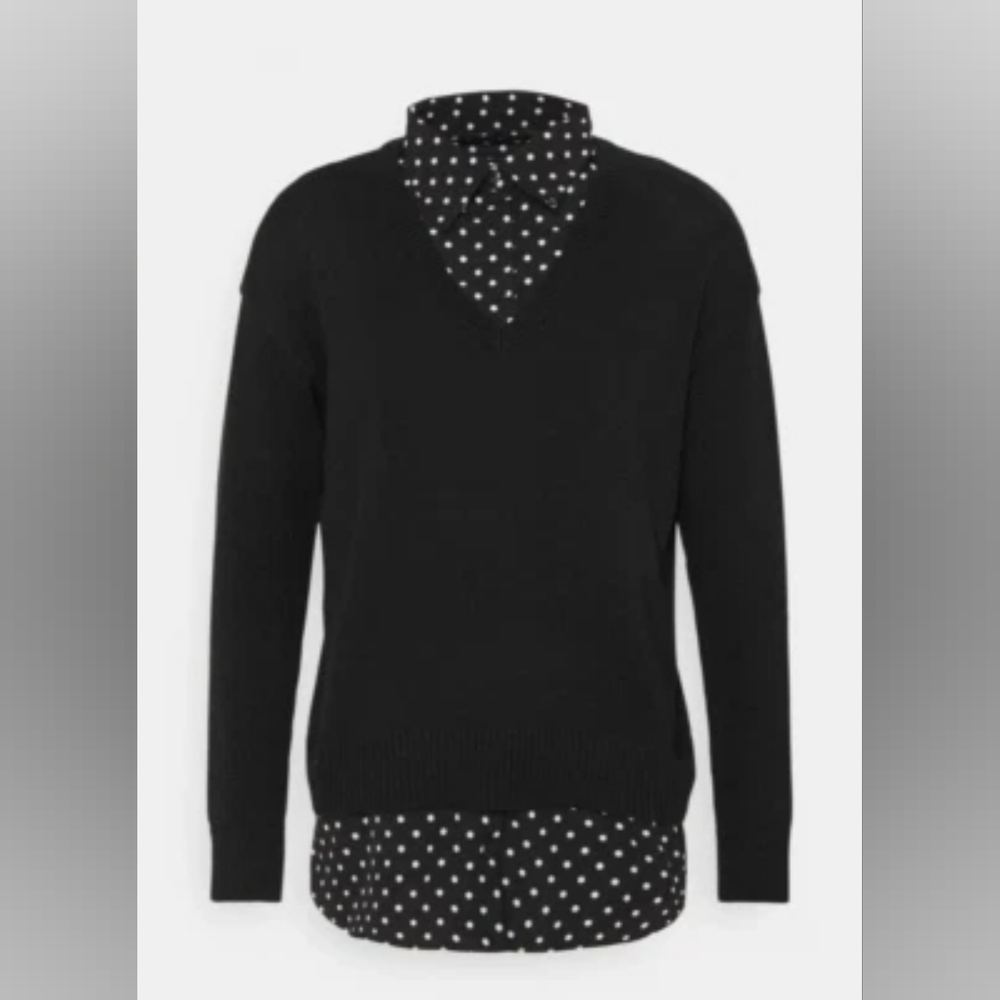 Lauren Ralph Lauren Women's, Layered Polka-Dot V-Neck Sweater, Black, Lg